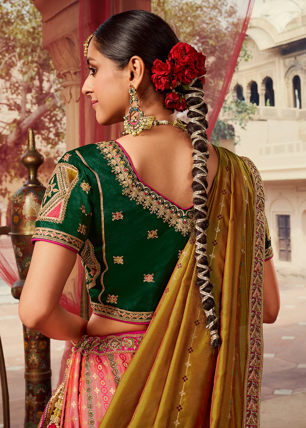 Royal Multicolor Green Embroidered Bridal Lehenga Choli - Image 3