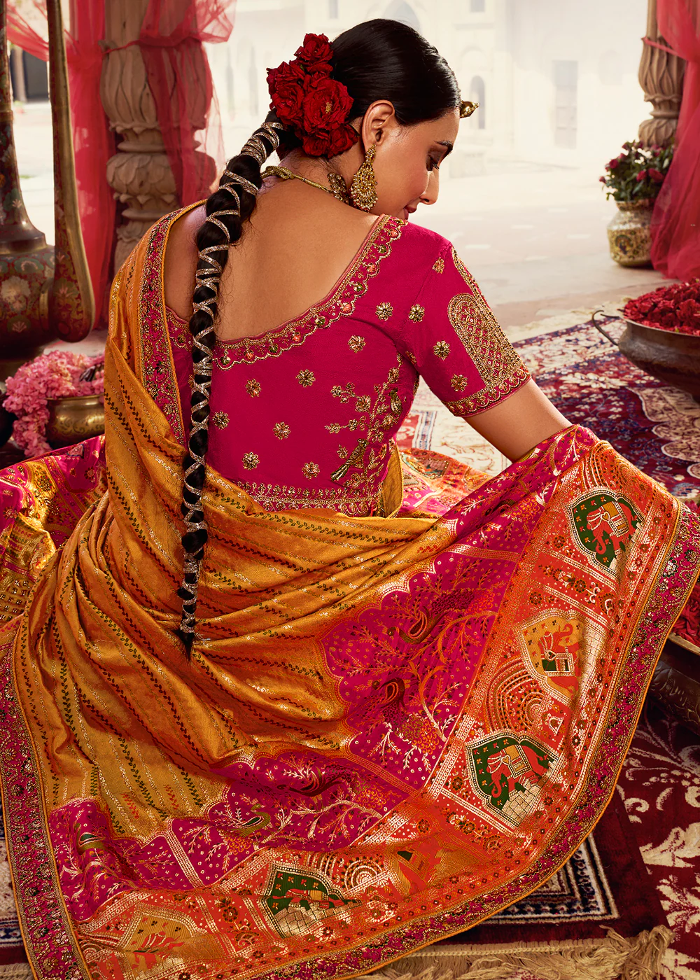 Royal Multicolor Pink Embroidered Bridal Lehenga Choli - Image 3