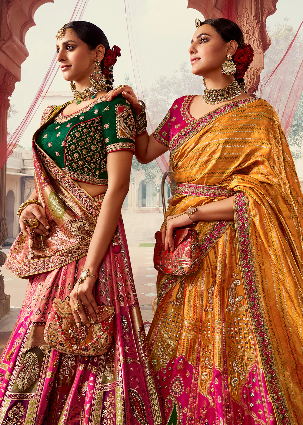 Royal Multicolor Pink Embroidered Bridal Lehenga Choli - Image 5