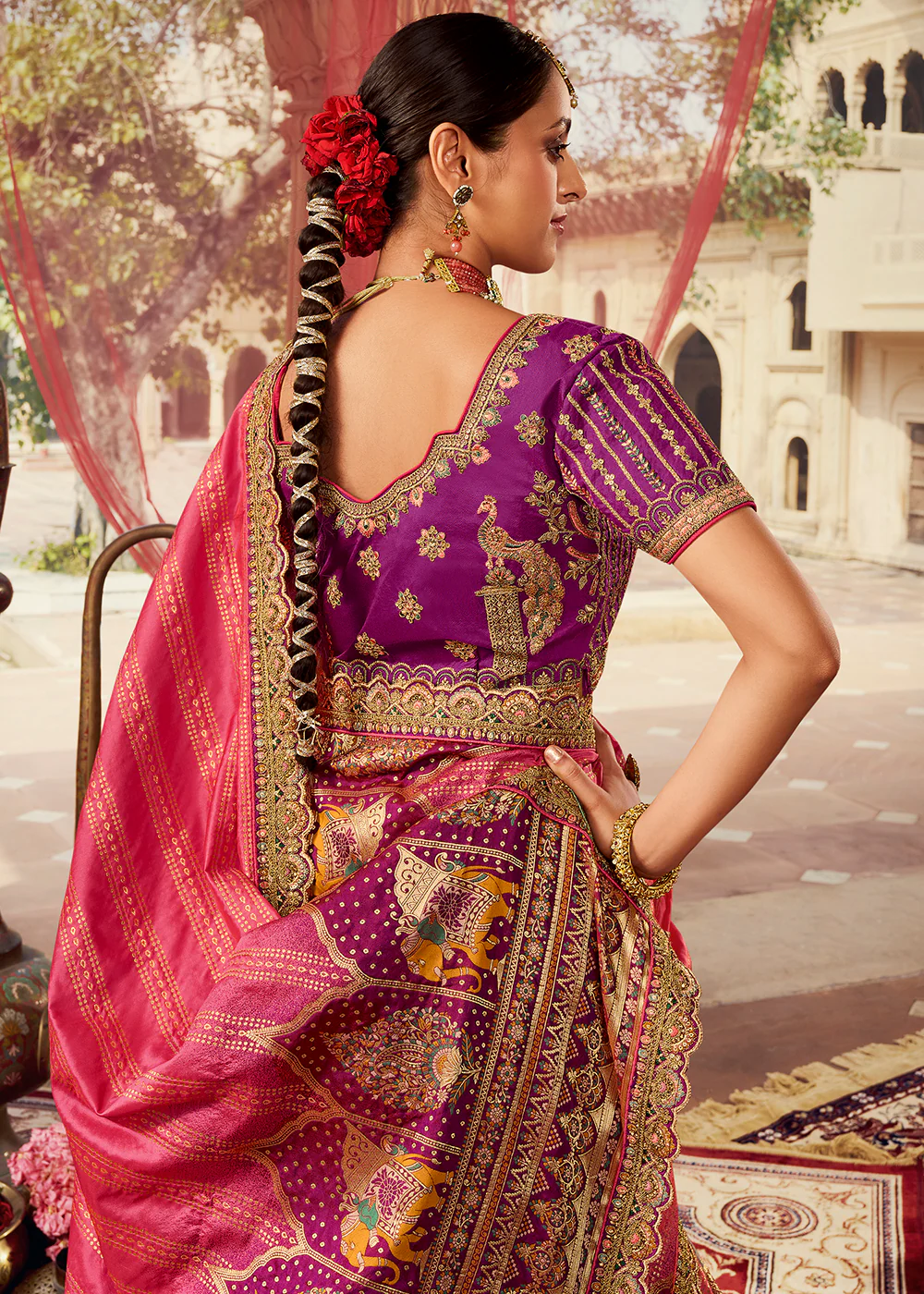 Royal Multicolor Plum Embroidered Bridal Lehenga Choli - Image 3