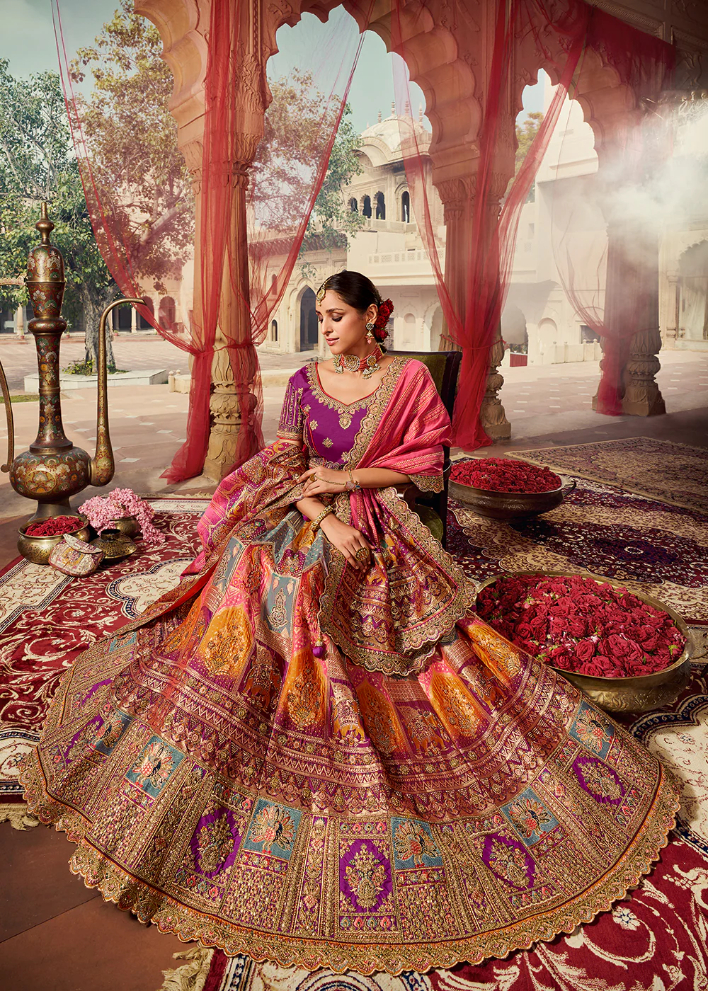 Royal Multicolor Plum Embroidered Bridal Lehenga Choli - Image 4