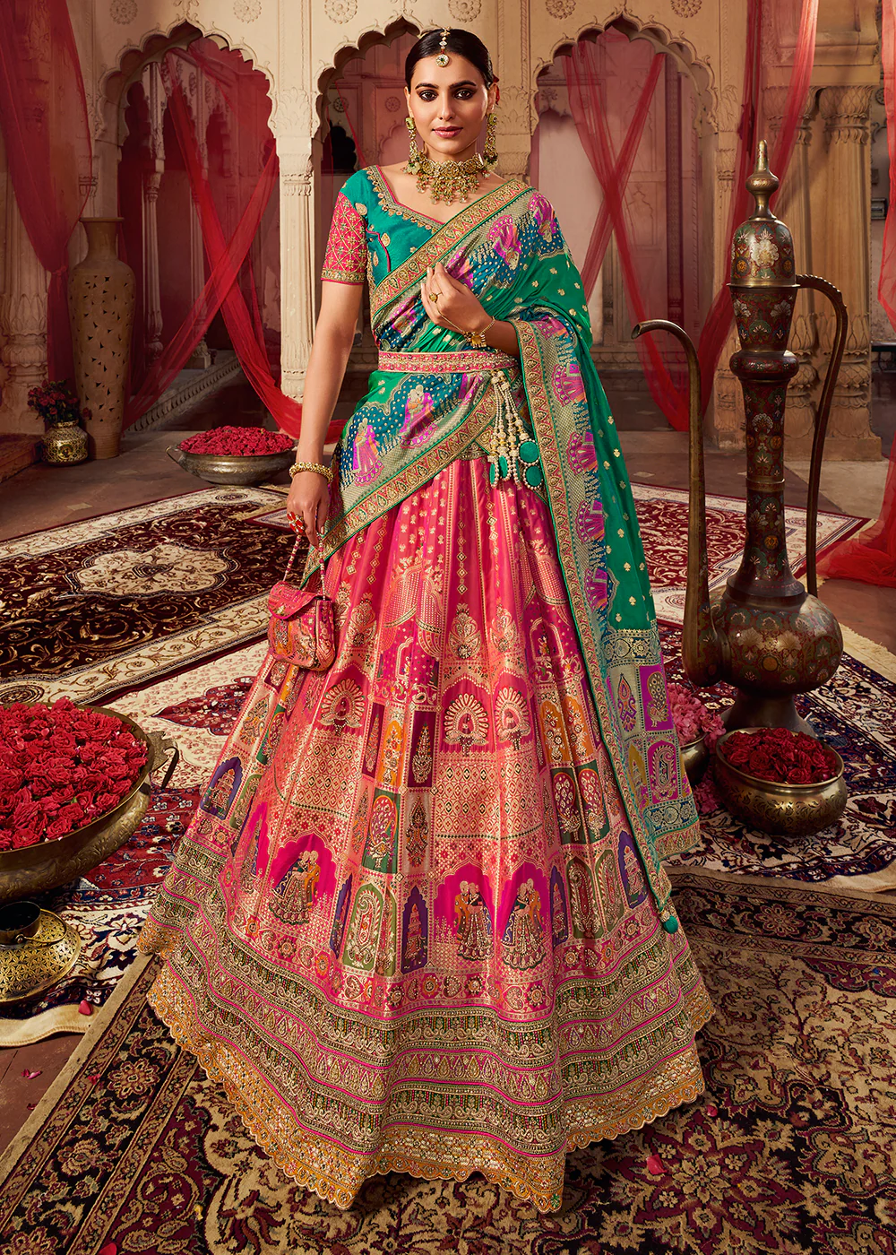 Royal Multicolor Teal Embroidered Bridal Lehenga Choli