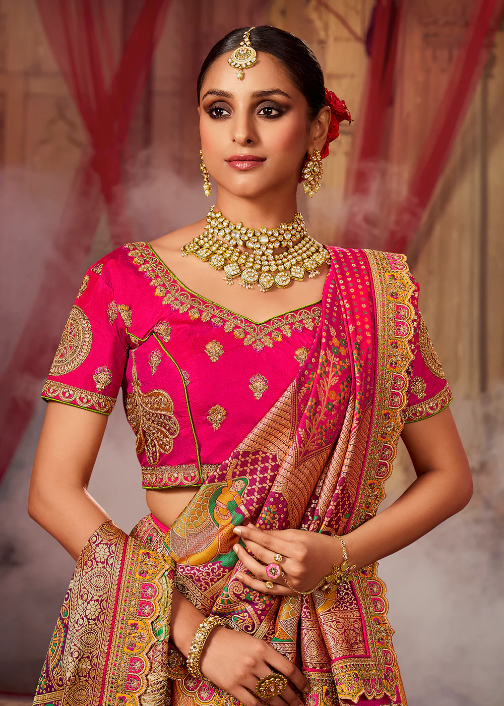 Royal Multicolor Yellow Embroidered Bridal Lehenga Choli - Image 2