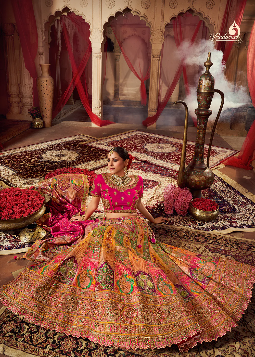 Royal Multicolor Yellow Embroidered Bridal Lehenga Choli - Image 6