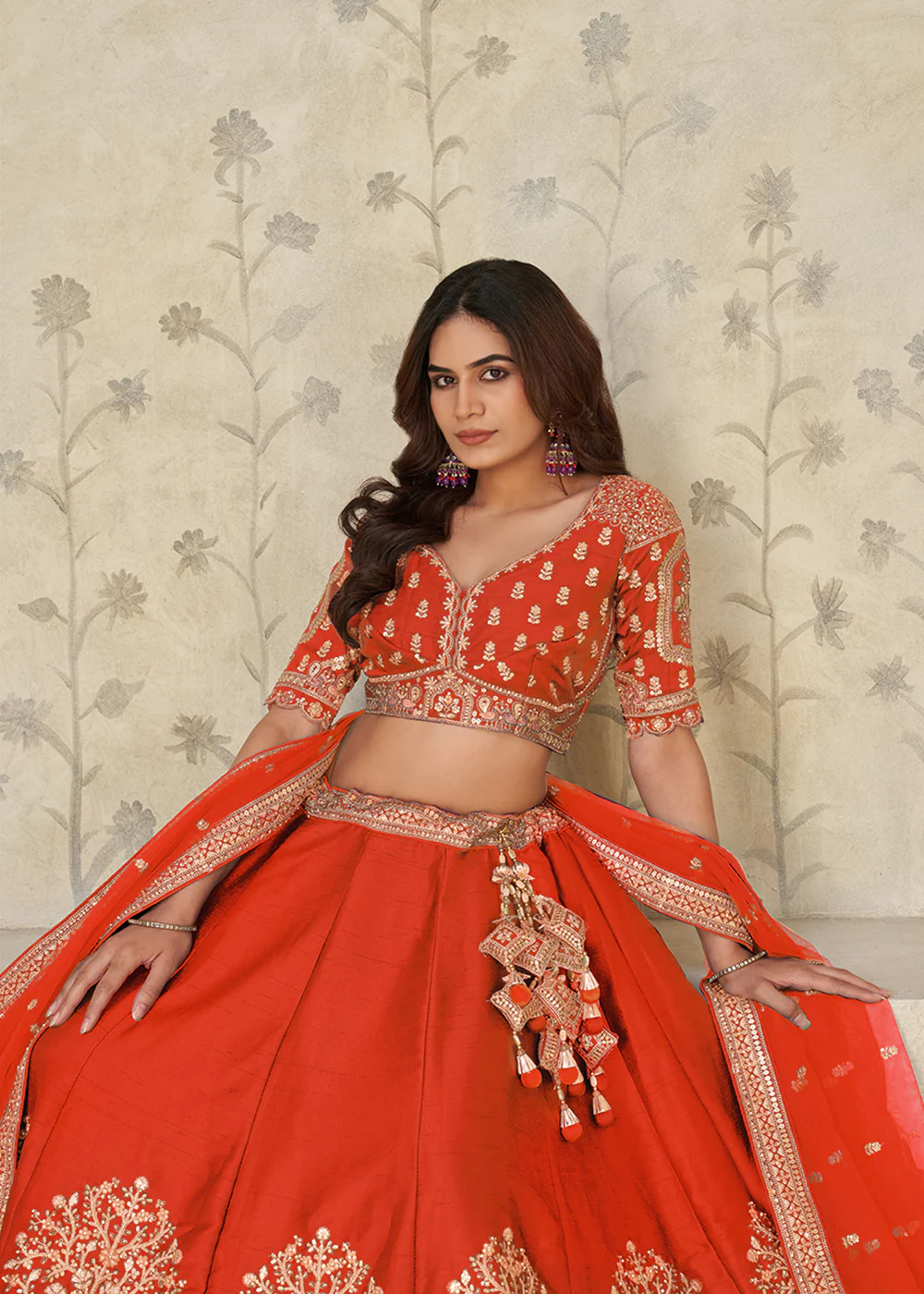 Rust Elephant Zari Embroidered Bridal Lehenga Choli - Image 5