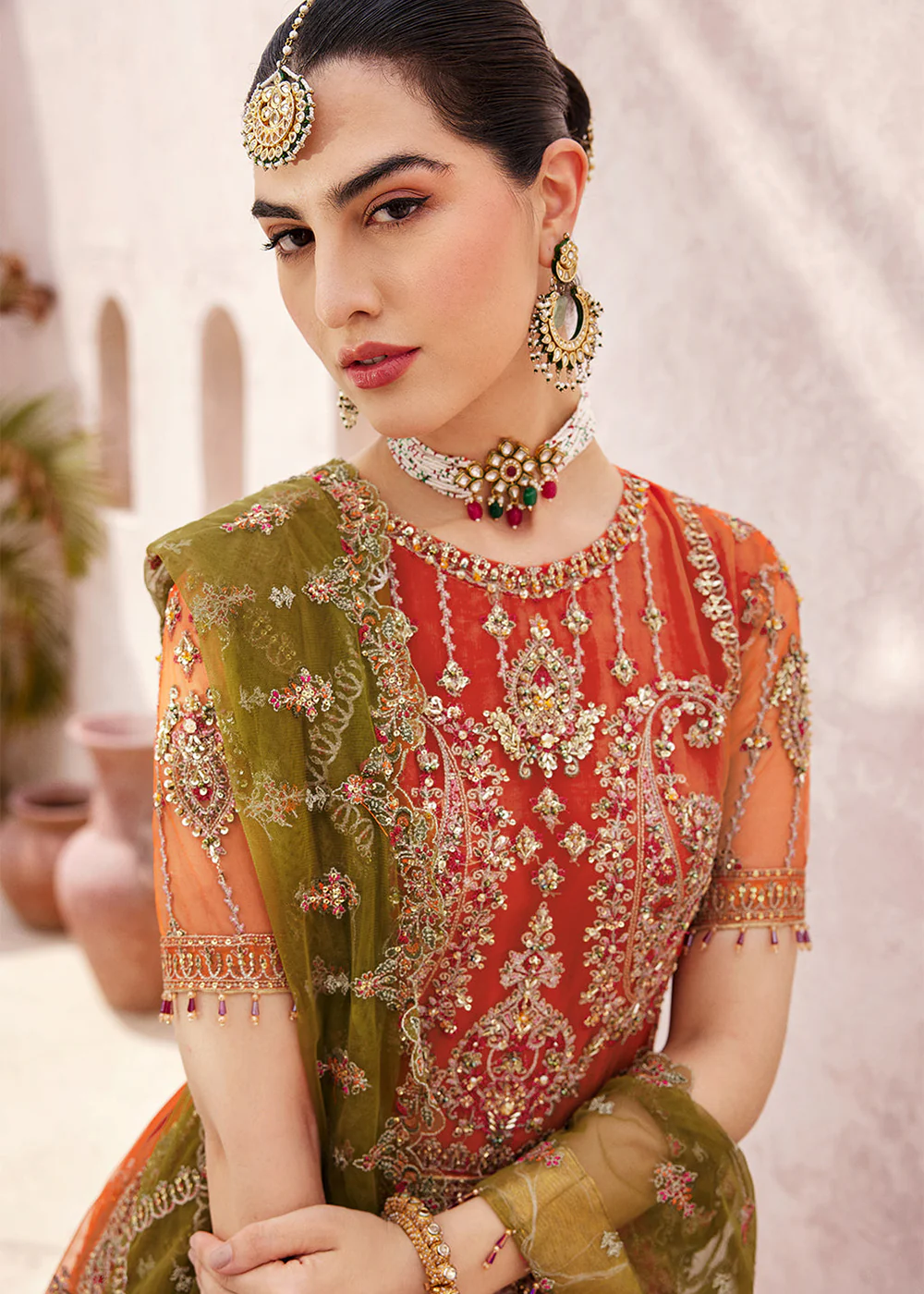 Rust Maxi Dress | Emaan Adeel | Mirha Wedding Edition '23 | MH-208 - Image 2
