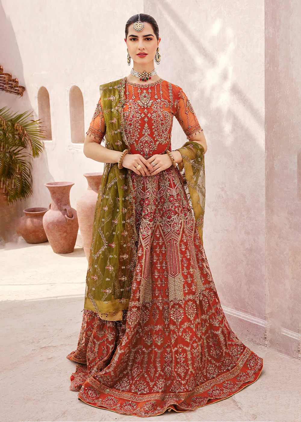 Rust Maxi Dress | Emaan Adeel | Mirha Wedding Edition '23 | MH-208 - Image 4