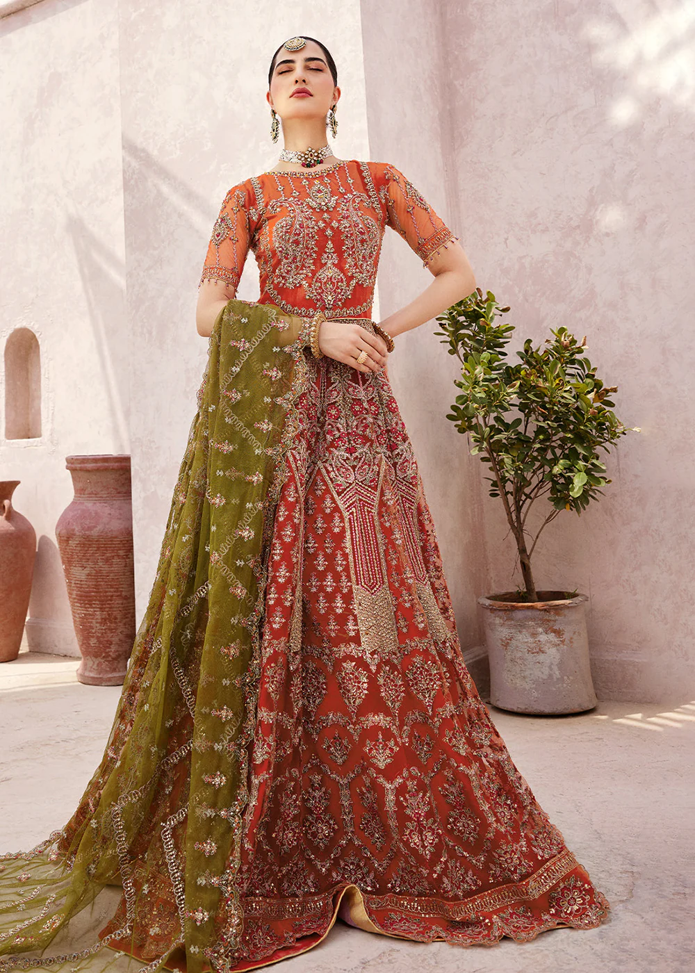 Rust Maxi Dress | Emaan Adeel | Mirha Wedding Edition '23 | MH-208 - Image 6
