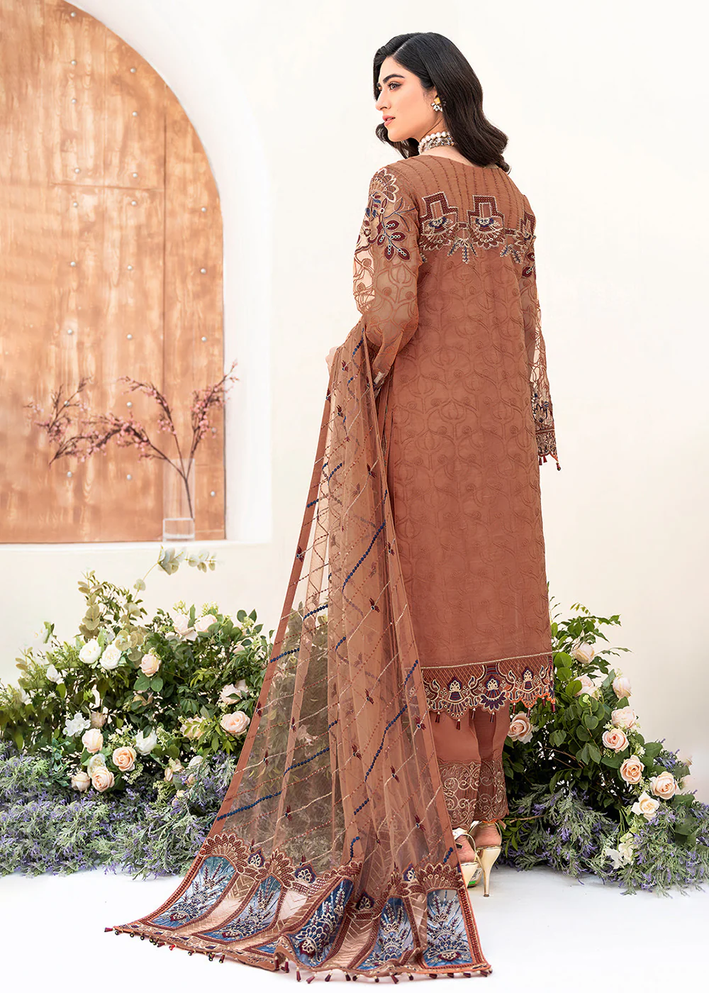 Rust Orange Organza Suit - Ramsha Minhal Collection Vol 8 - #M-808 - Image 3