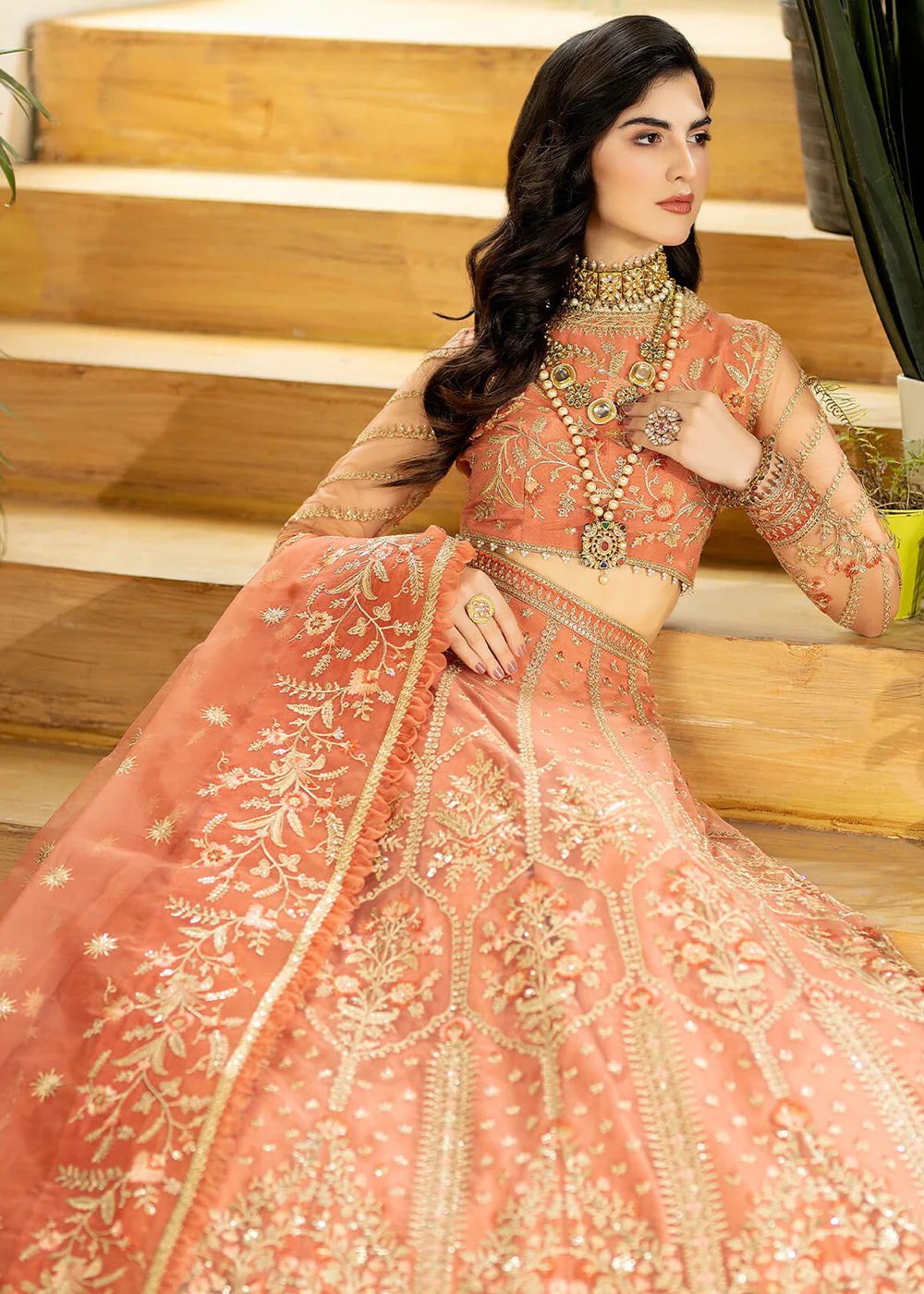 Rust Peach Pakistani Lehenga Choli | Imrozia Premium | Jhalak '23 | I-185 - SAYOONE - Image 4
