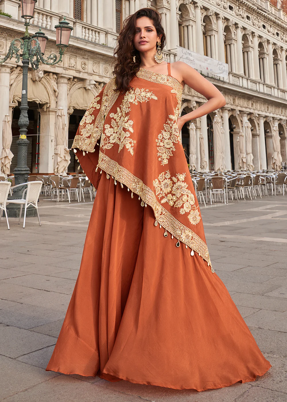 Rust Stylist Top Crepe Silk Indo Western Dress