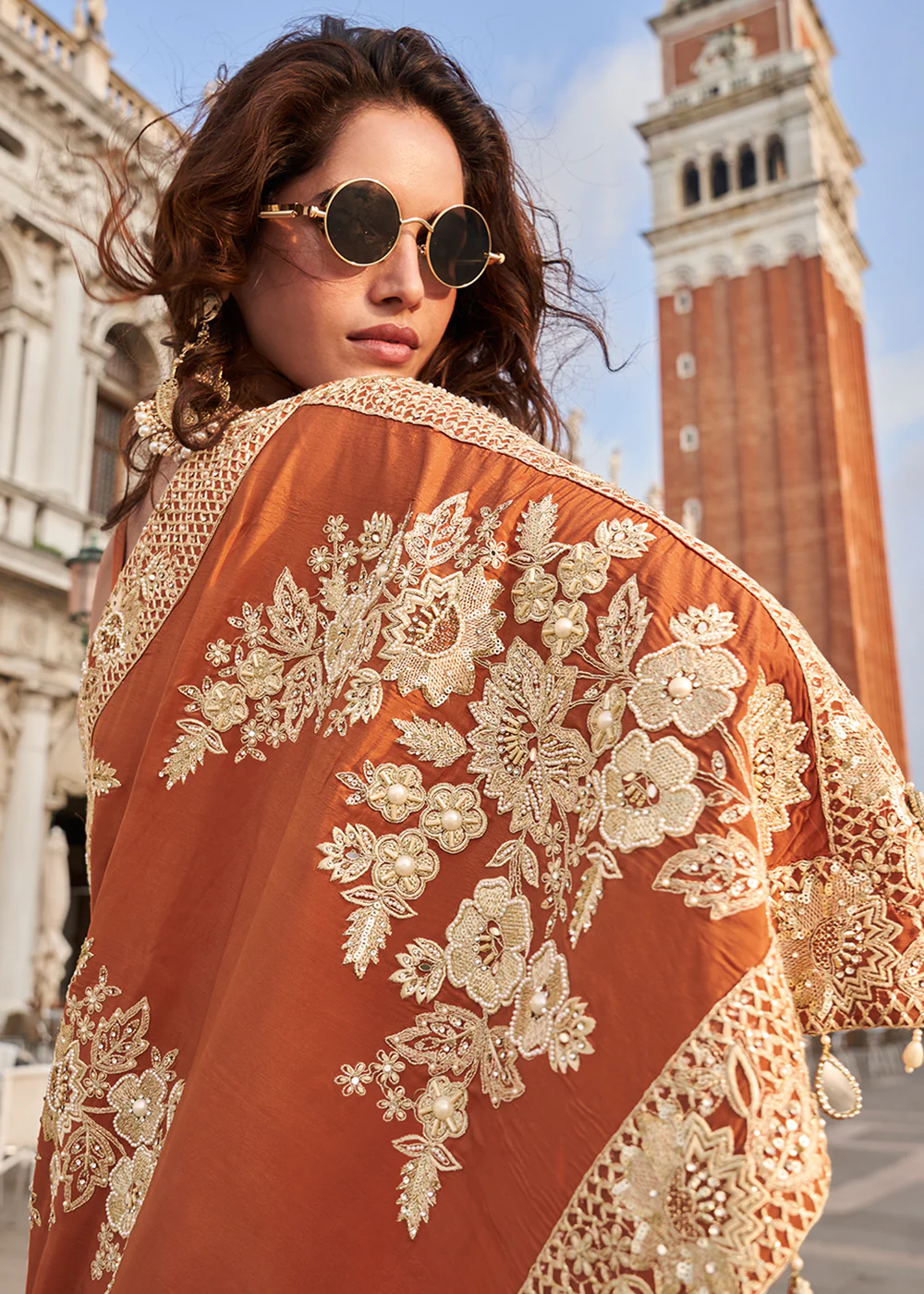Rust Stylist Top Crepe Silk Indo Western Dress - Image 3