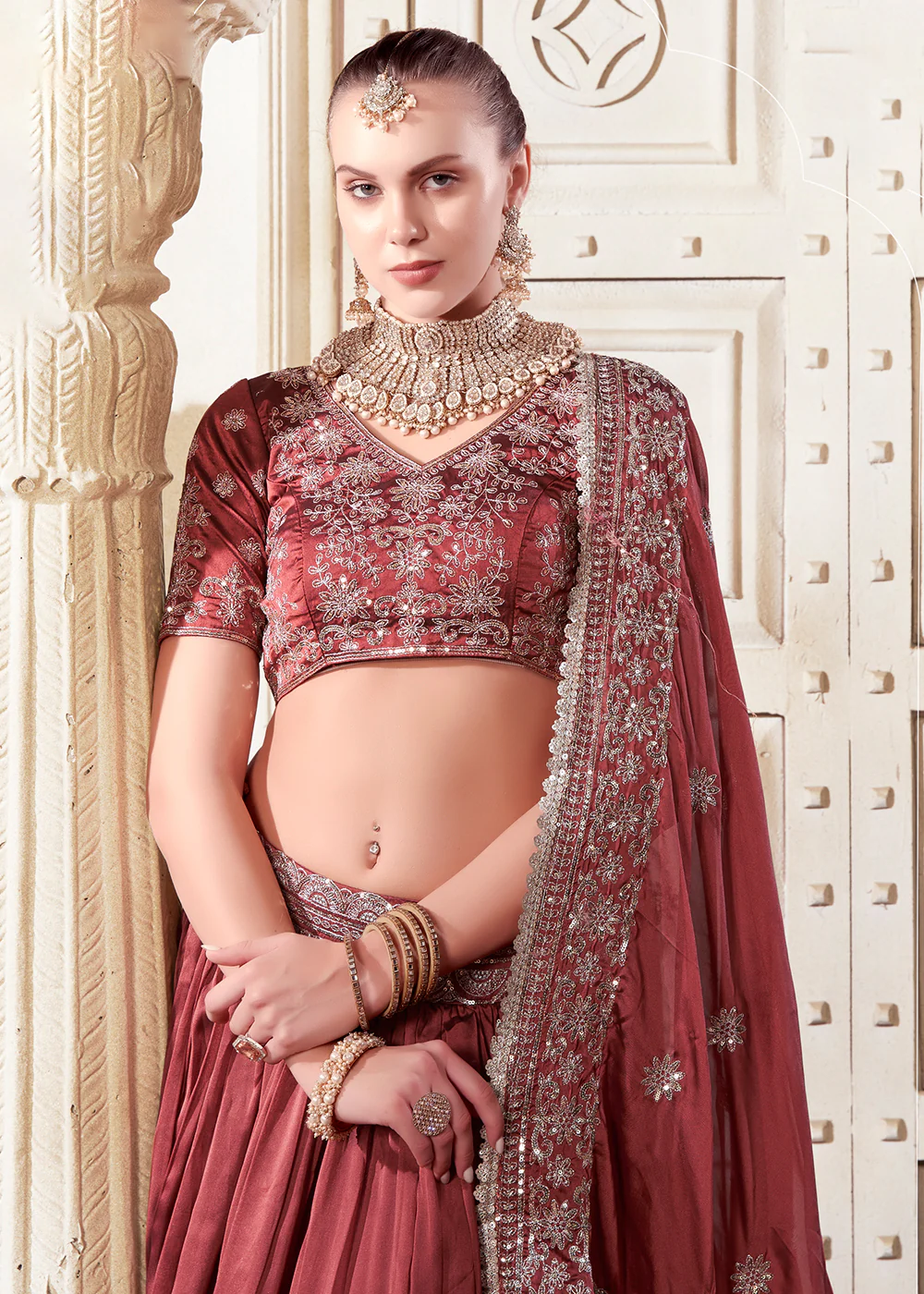 Rusty Brown Wedding Style Designer Lehenga Choli - Image 2