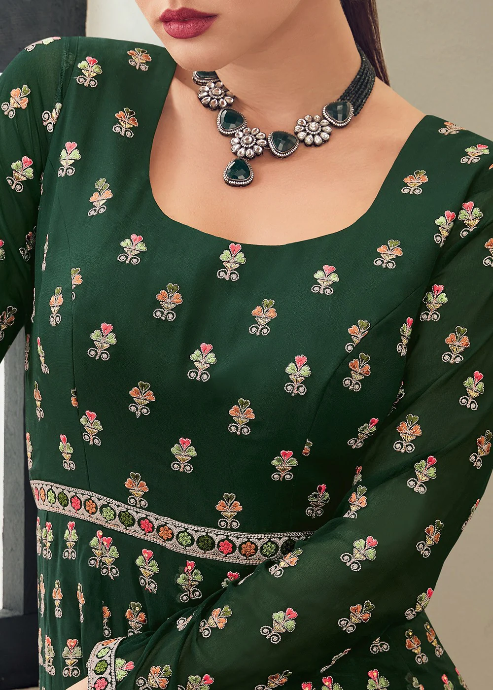 Sacramento Green Multi Thread Embroidered Anarkali Suit - Image 3
