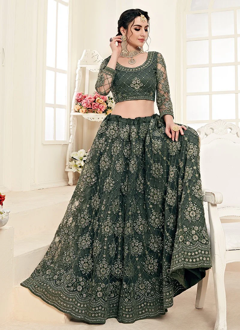 Sage Green A Line Trendy Wedding Lehenga Choli - Image 4
