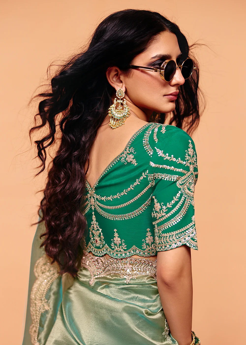Sage Green Designer Style Embroidered Saree - Image 2