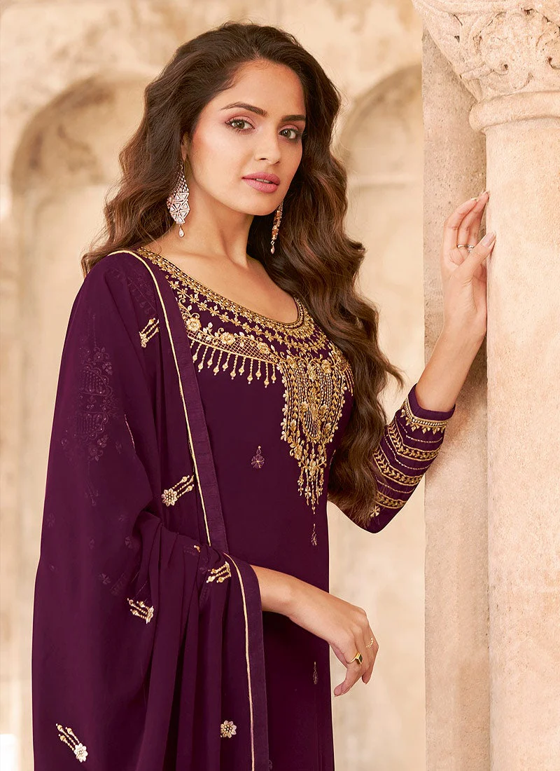 Salwar Kameez in Purple with Resham & Thread Embroidery - Image 2