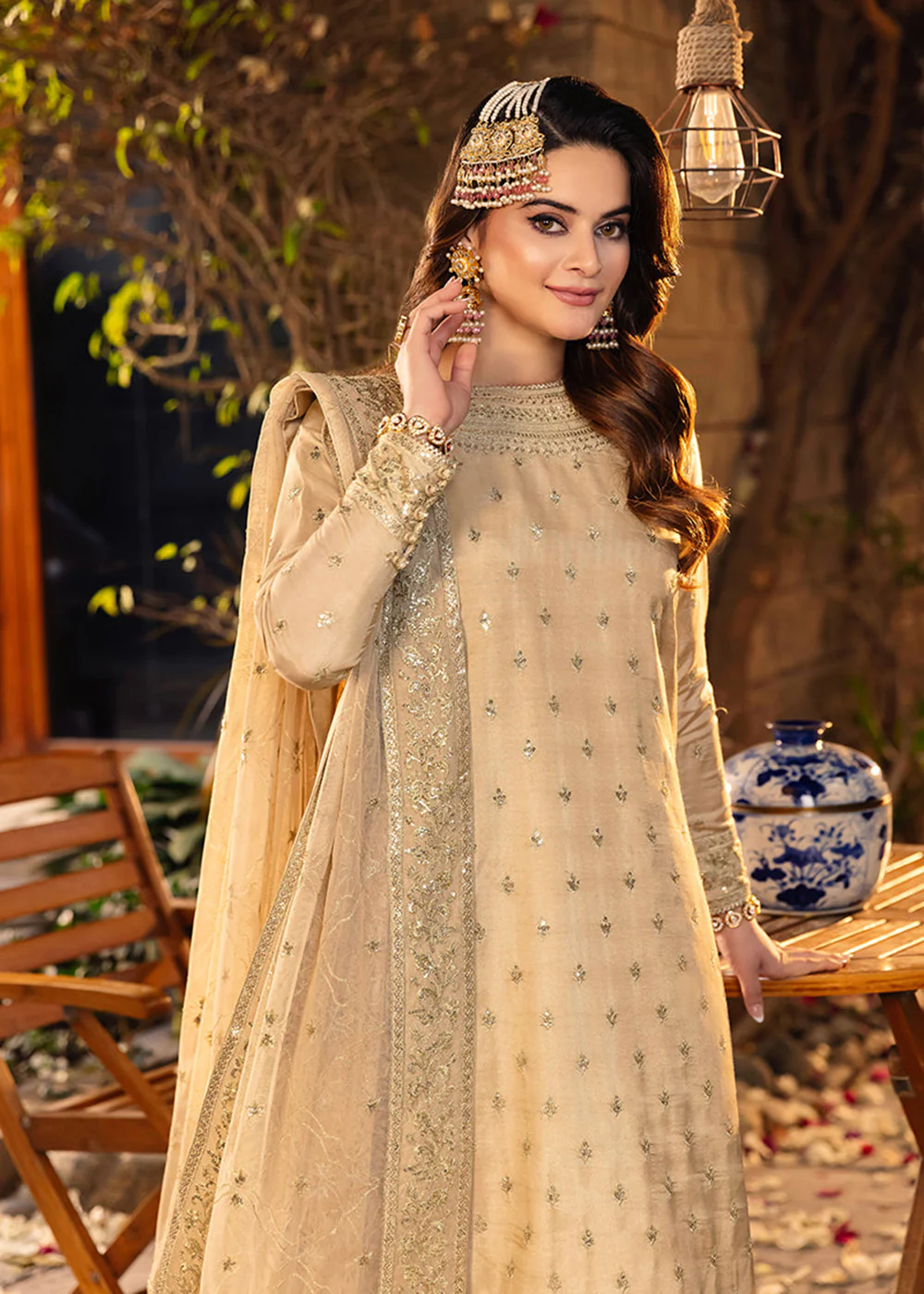 Sand Beige Suit - Maahru, Noorie & Meerub '23 by Asim Jofa - AJSM-45 - Image 4