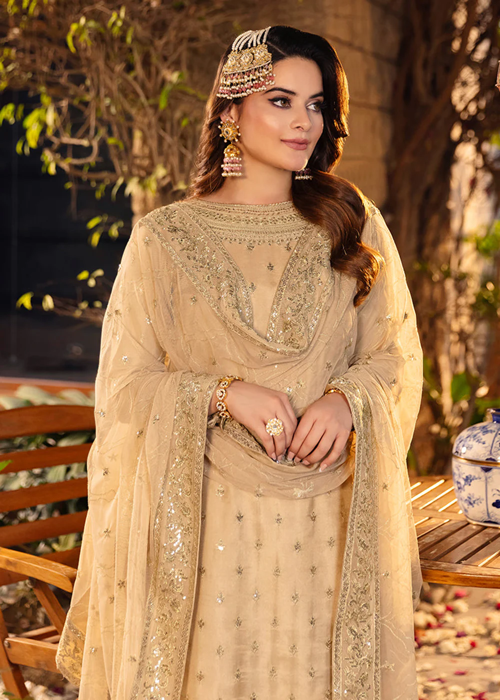 Sand Beige Suit - Maahru, Noorie & Meerub '23 by Asim Jofa - AJSM-45 - Image 6