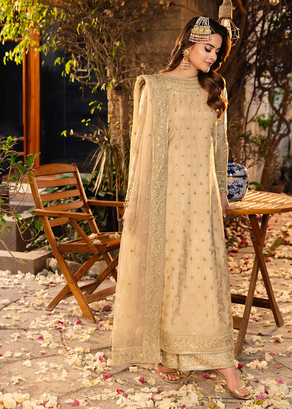 Sand Beige Suit - Maahru, Noorie & Meerub '23 by Asim Jofa - AJSM-45 - Image 7