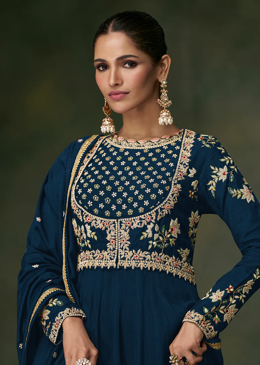 Sangeet Wear Blue Premium Silk Indian Anarkali Gown - Image 2