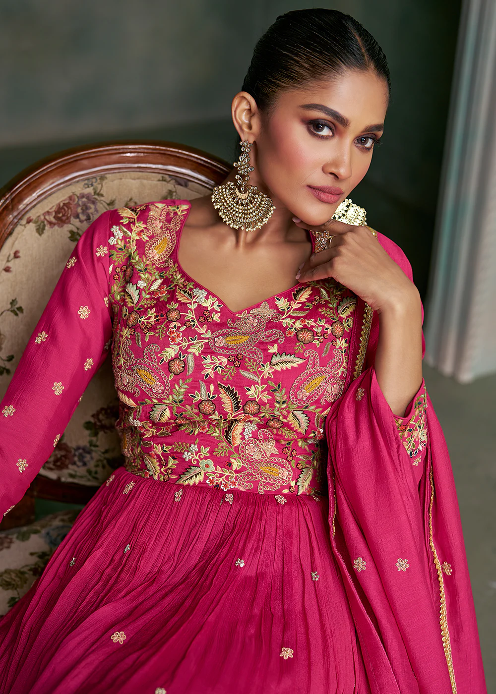 Sangeet Wear Pink Premium Silk Indian Anarkali Gown - Image 2