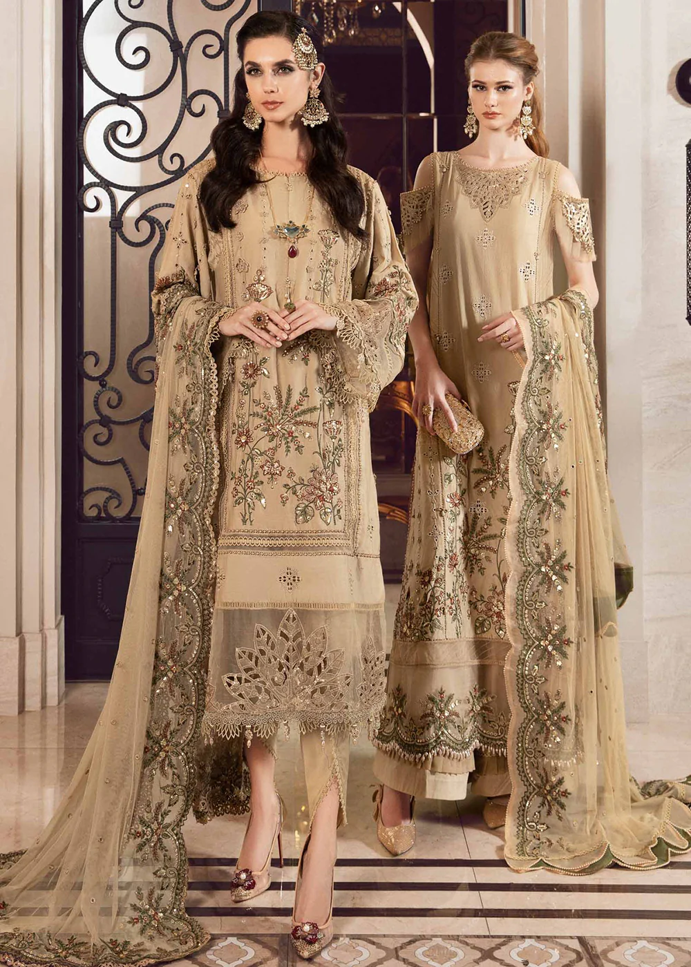 Sateen Unstitched Formals 2023 by Maria B | Beige CST-712 - Image 10