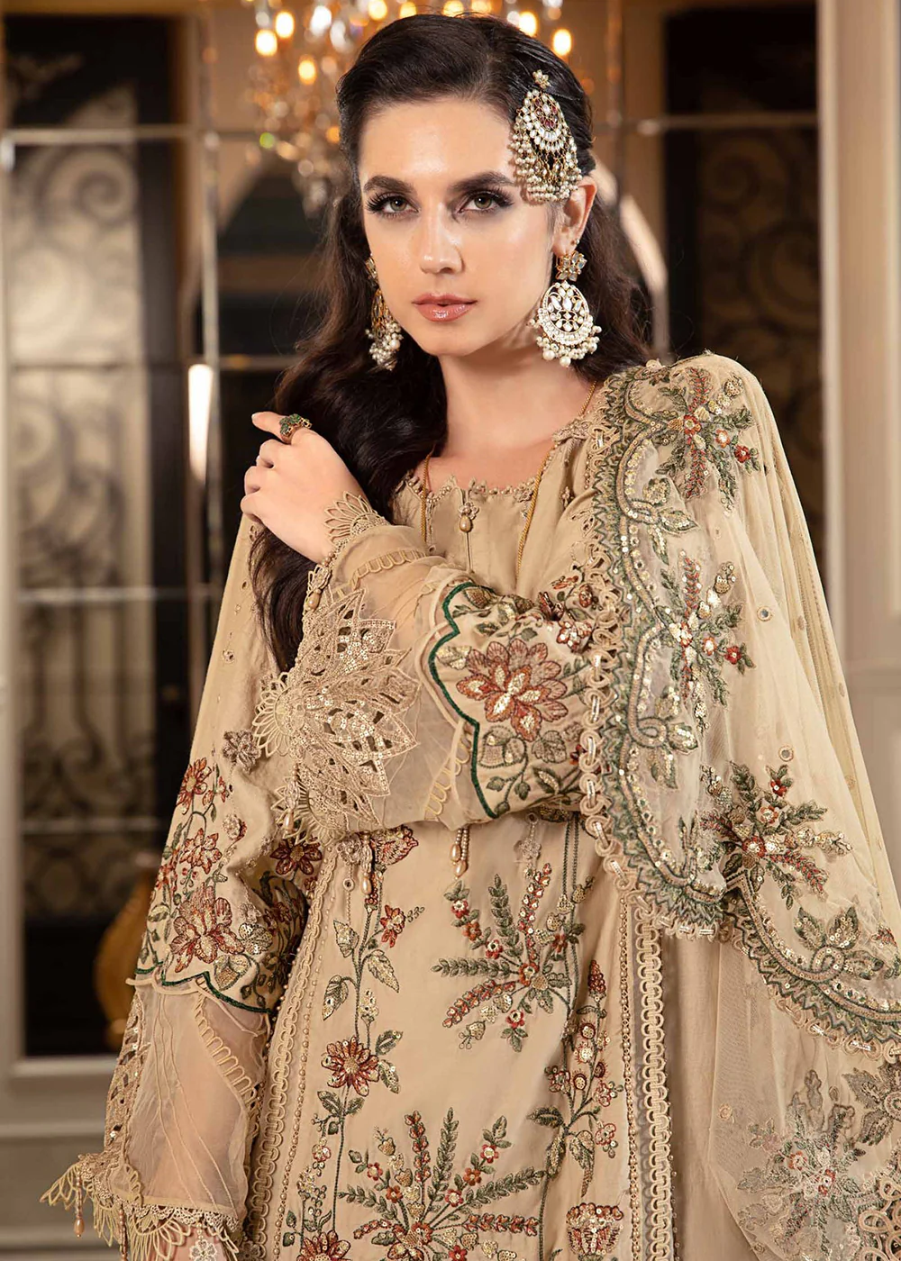 Sateen Unstitched Formals 2023 by Maria B | Beige CST-712 - Image 3
