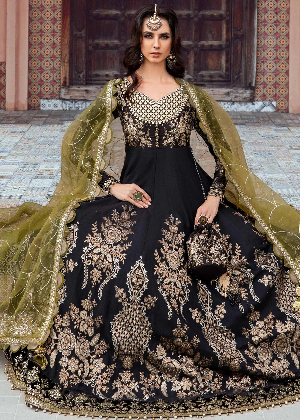 Sateen Unstitched Formals 2023 by Maria B | Black CST-703 - Image 6
