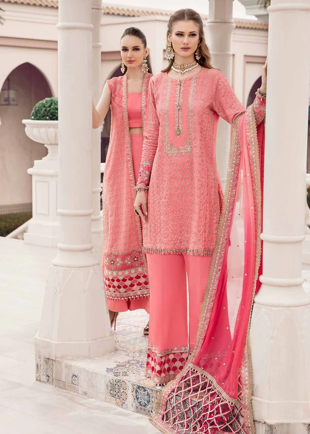 Sateen Unstitched Formals 2023 by Maria B | Candy Pink CST-701 - Image 7