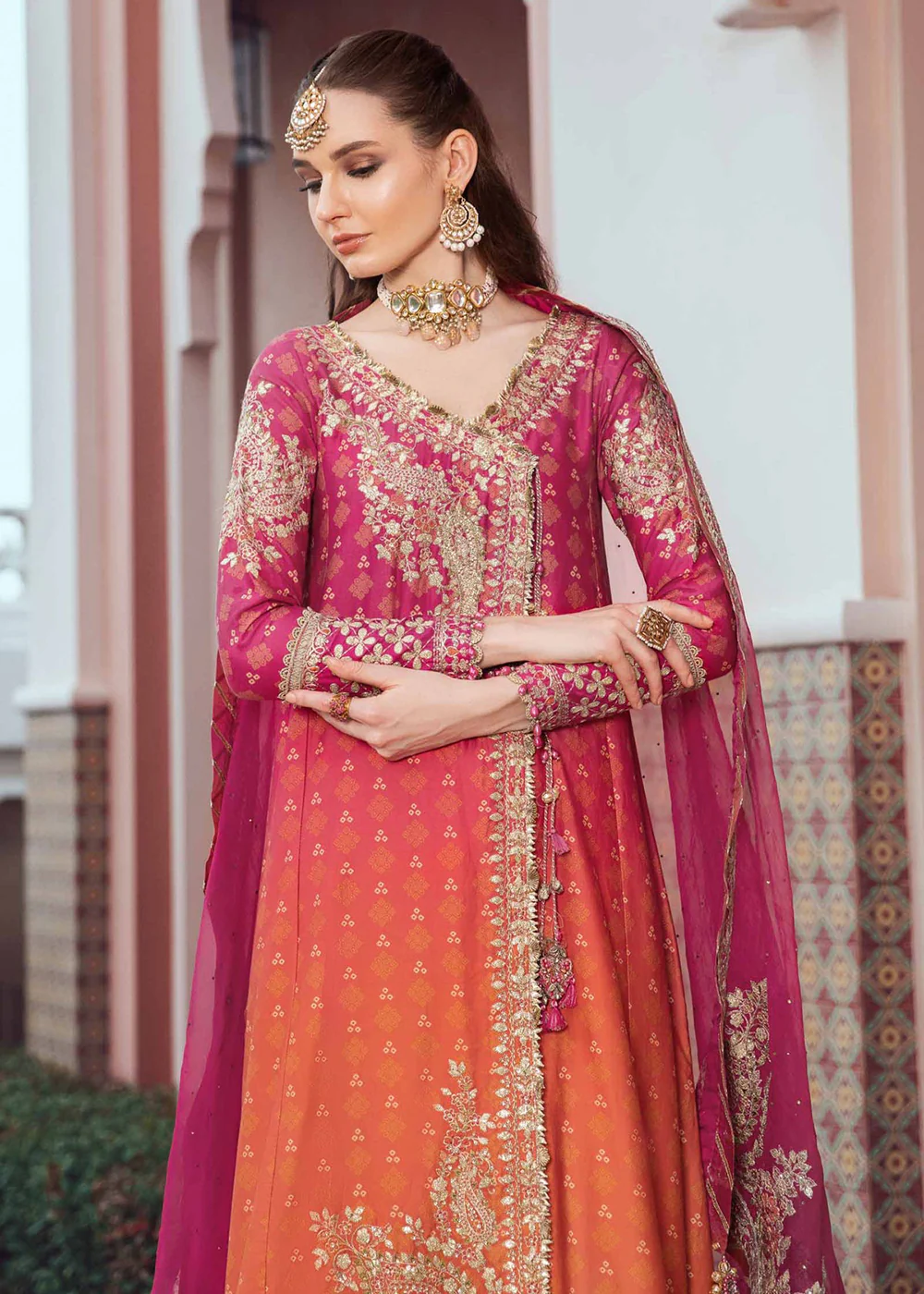 Sateen Unstitched Formals 2023 by Maria B | Fuchsia Pink CST-709 - Image 2
