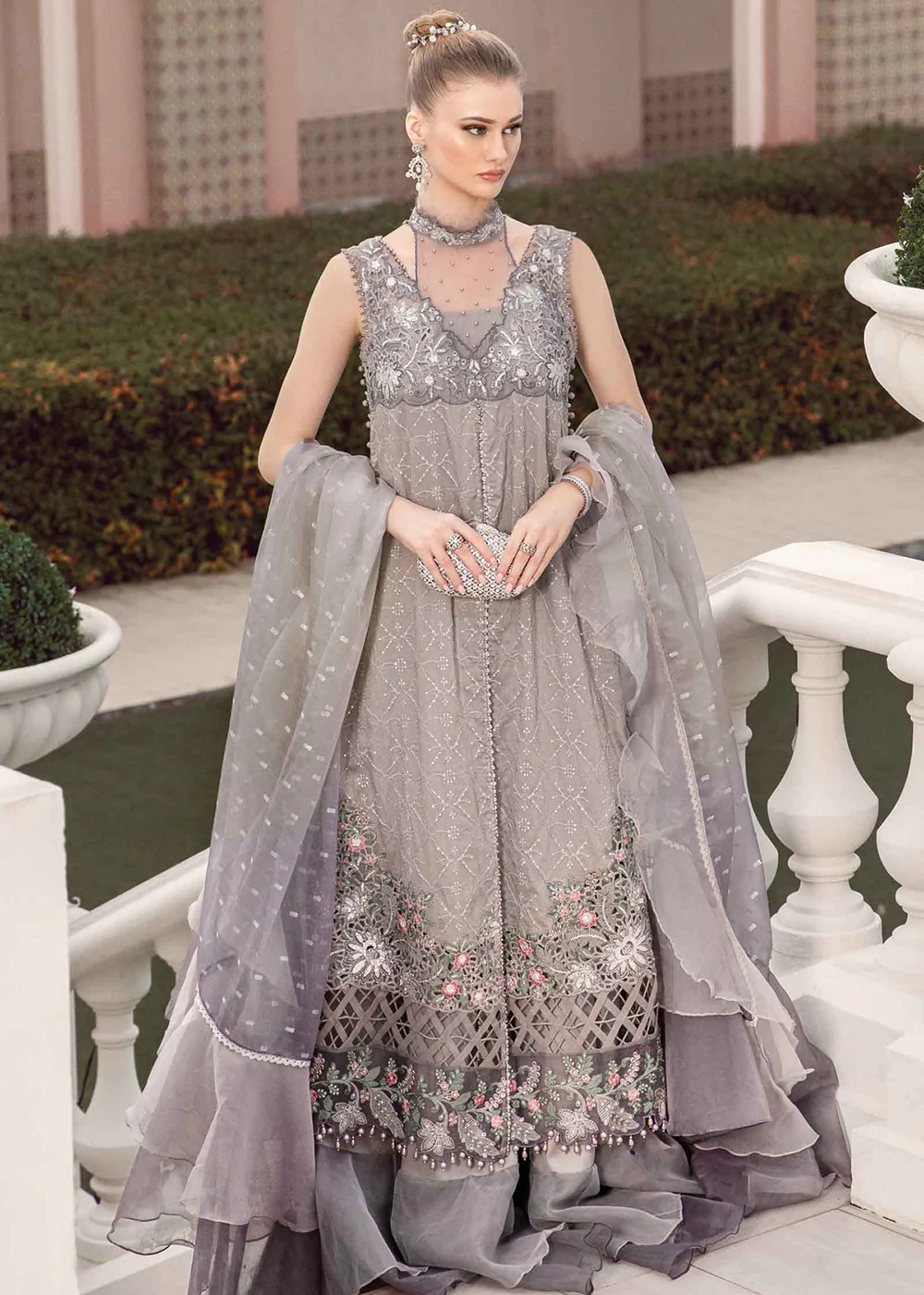 Sateen Unstitched Formals 2023 by Maria B | Grey CST-707 - Image 9