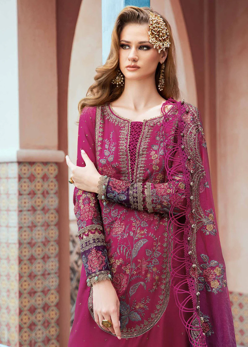 Sateen Unstitched Formals 2023 by Maria B | Magenta CST-704 - Image 2