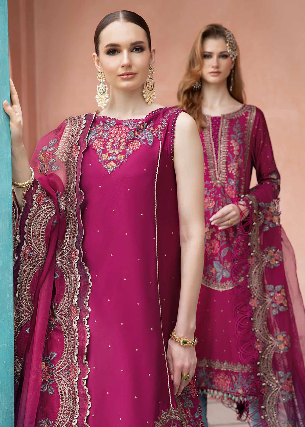 Sateen Unstitched Formals 2023 by Maria B | Magenta CST-704 - Image 4