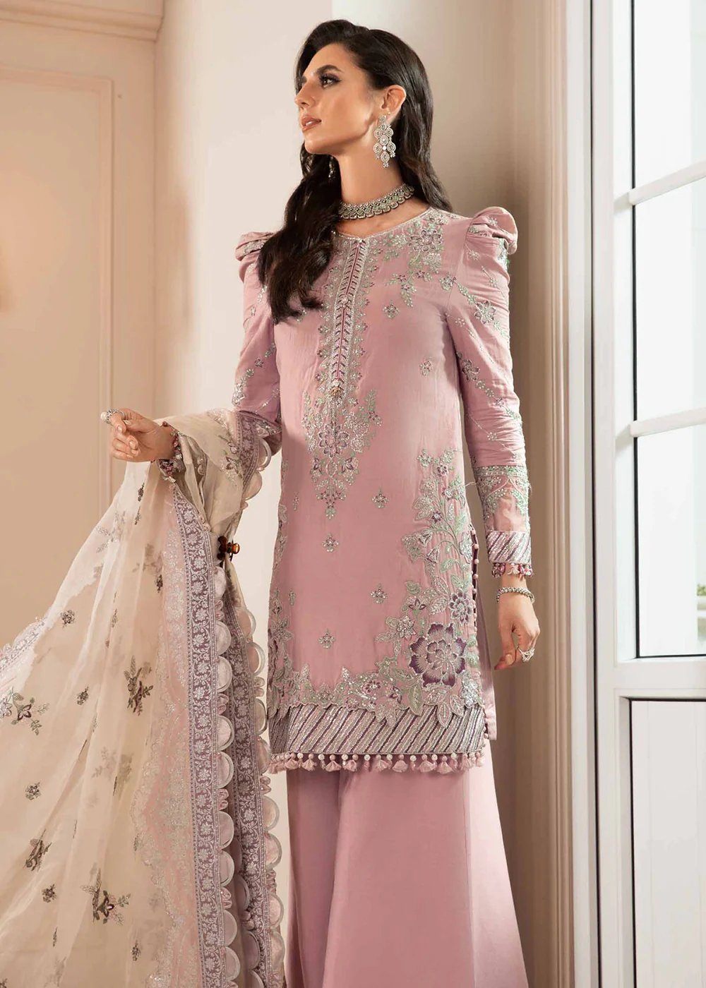 Sateen Unstitched Formals 2023 by Maria B | Mauve CST-706 - Image 8