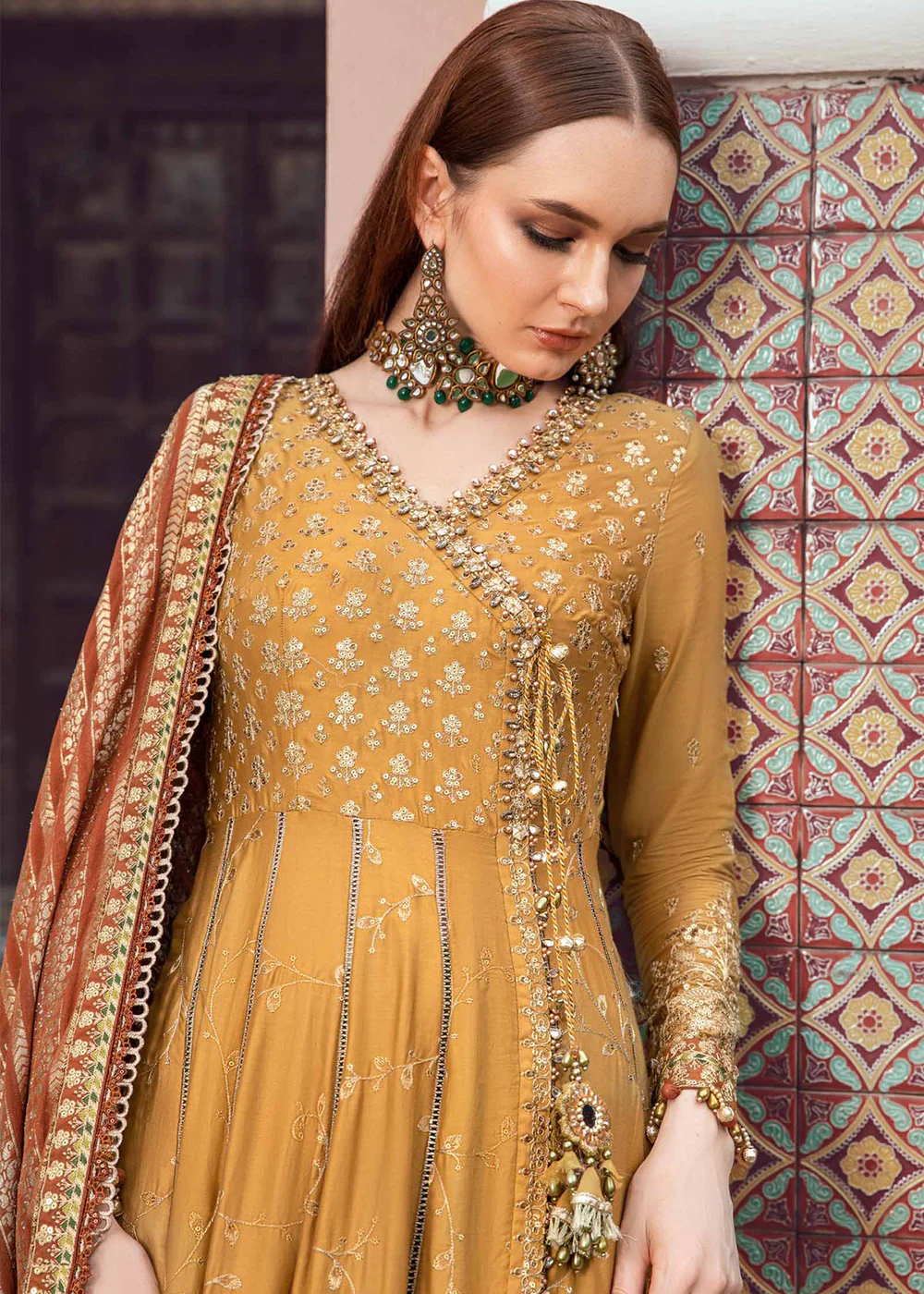 Sateen Unstitched Formals 2023 by Maria B | Mustard CST-702 - Image 2