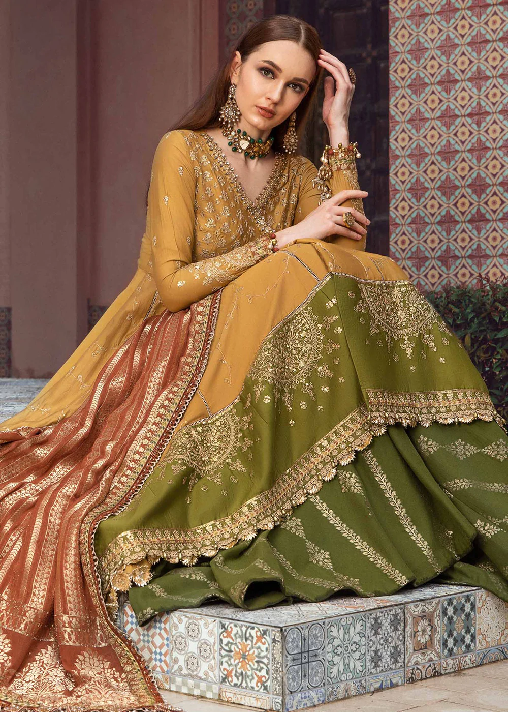 Sateen Unstitched Formals 2023 by Maria B | Mustard CST-702 - Image 3