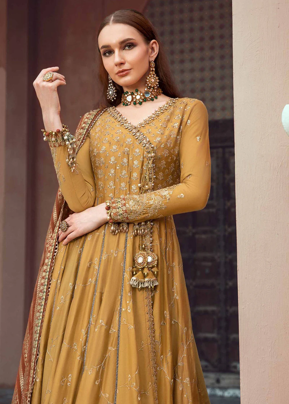 Sateen Unstitched Formals 2023 by Maria B | Mustard CST-702 - Image 4