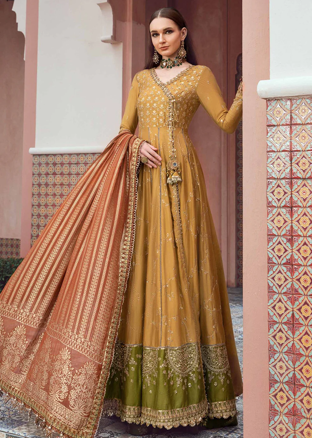 Sateen Unstitched Formals 2023 by Maria B | Mustard CST-702 - Image 5