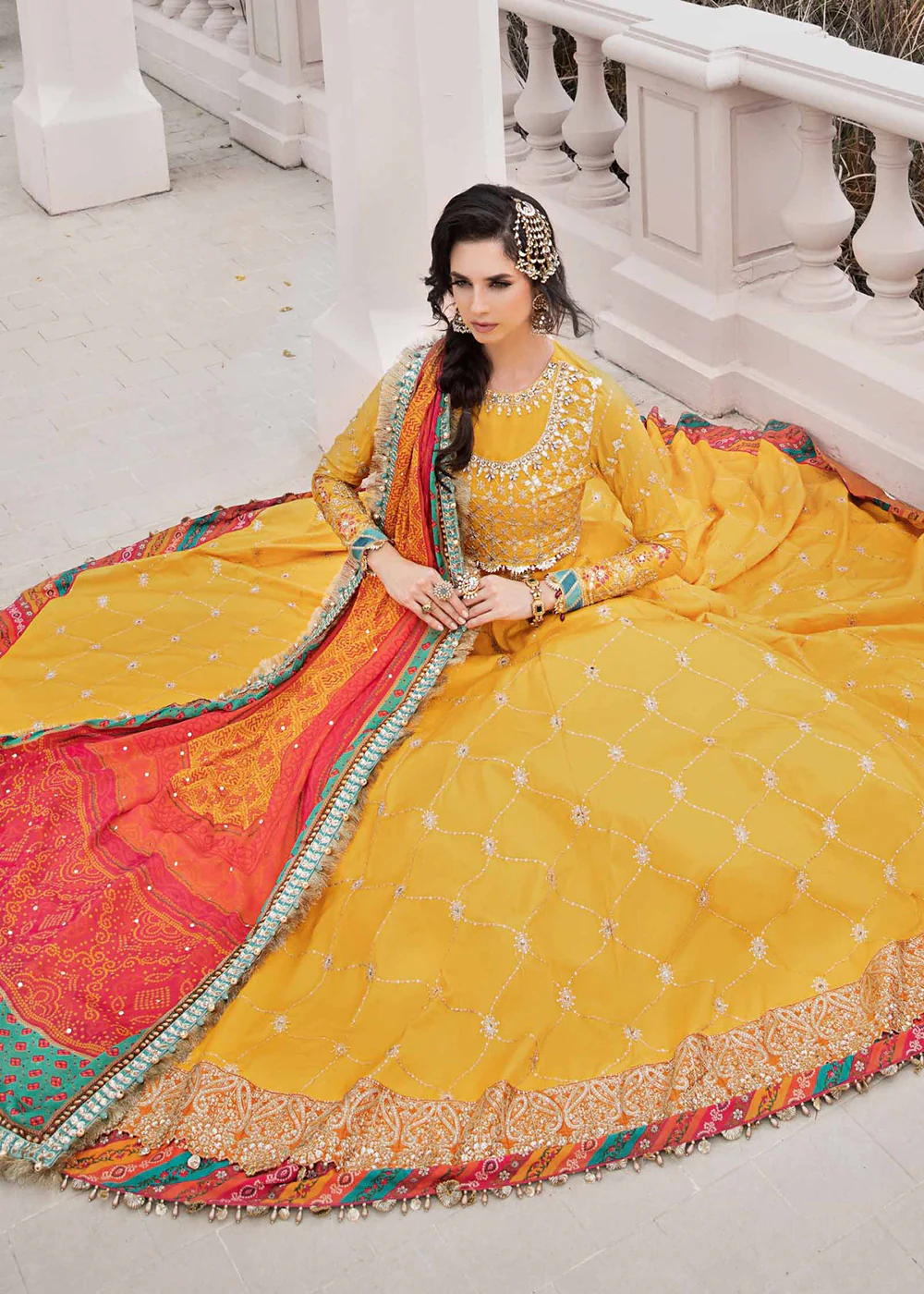 Sateen Unstitched Formals 2023 by Maria B | Yellow CST-705 - Image 7