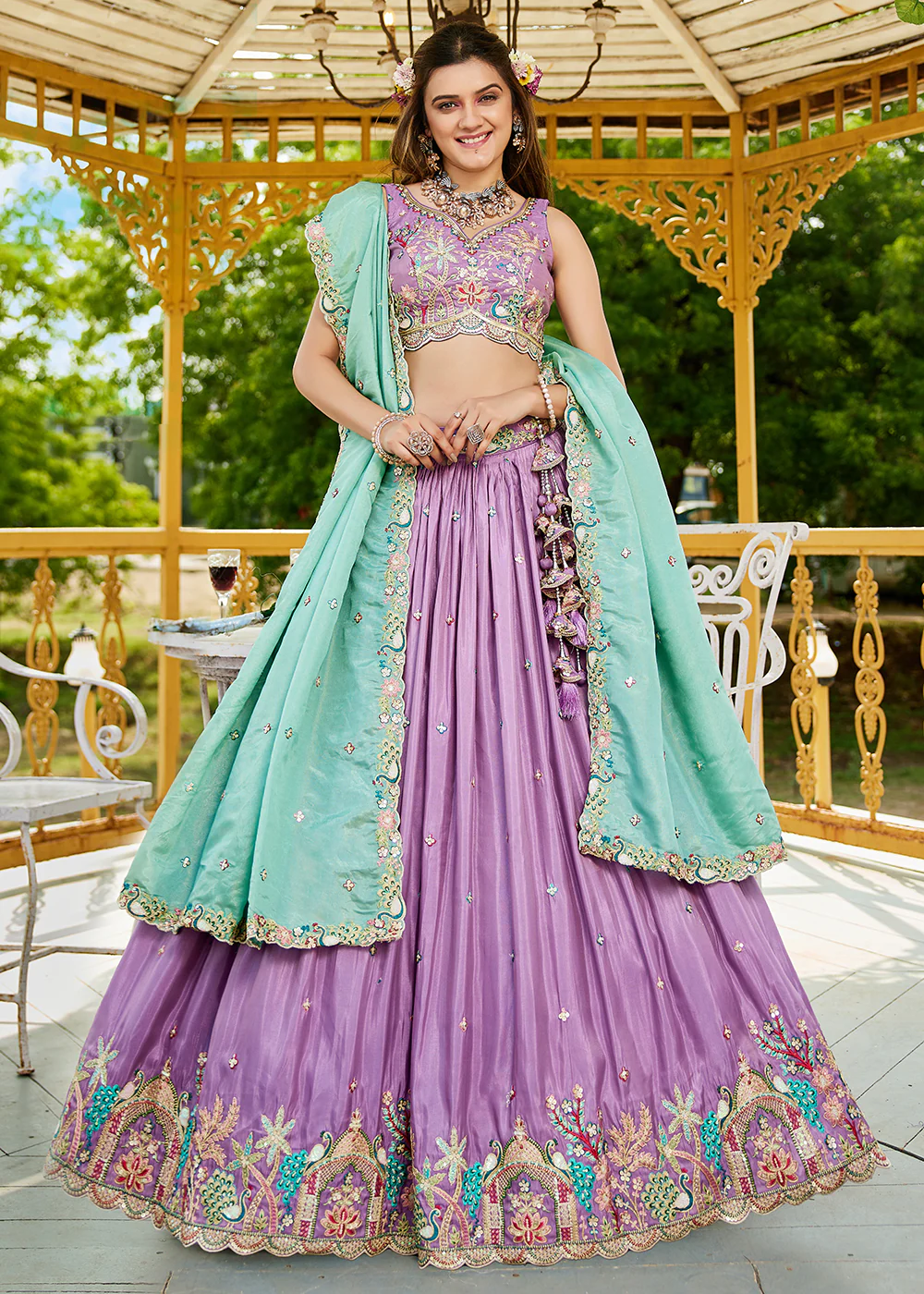 Satin Embroidered Lavender Wedding Festive Lehenga Choli
