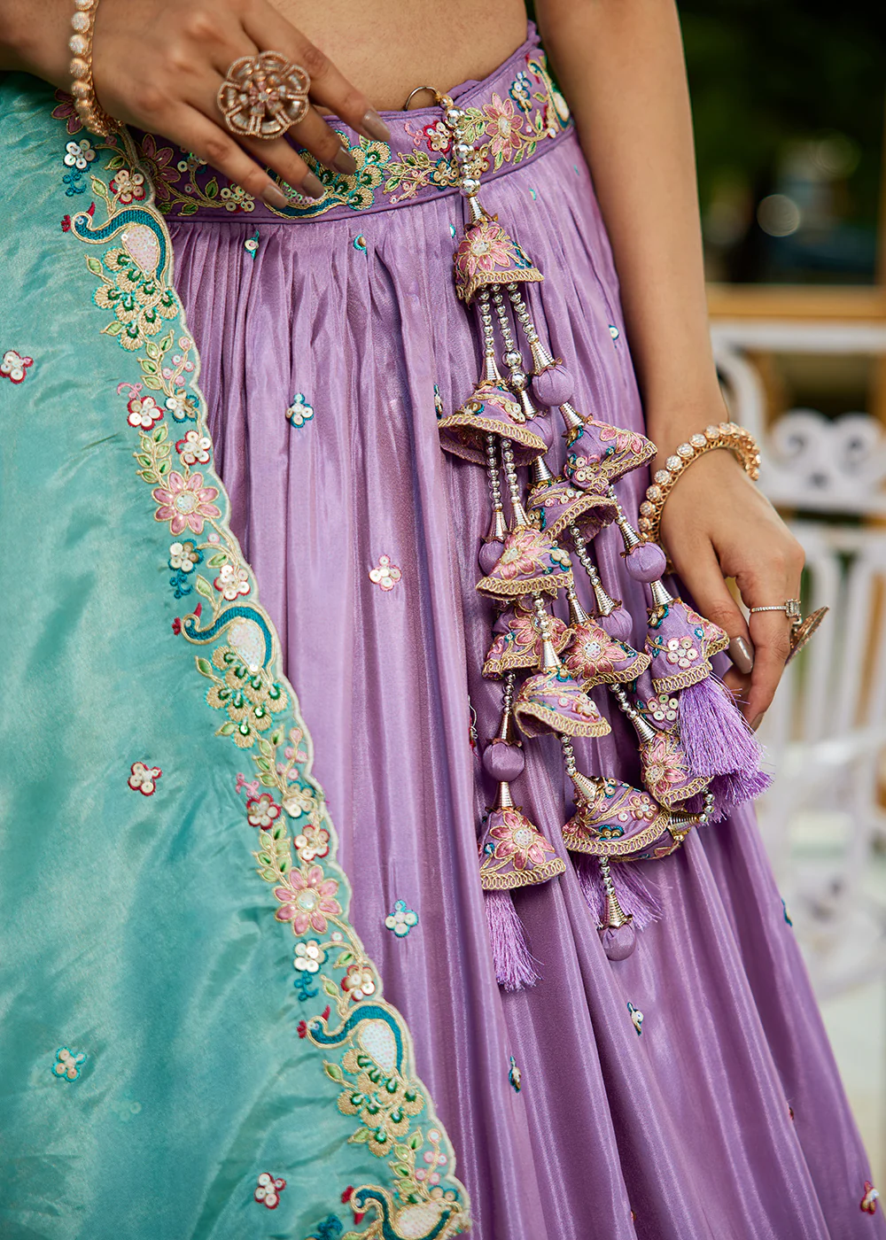 Satin Embroidered Lavender Wedding Festive Lehenga Choli - Image 8