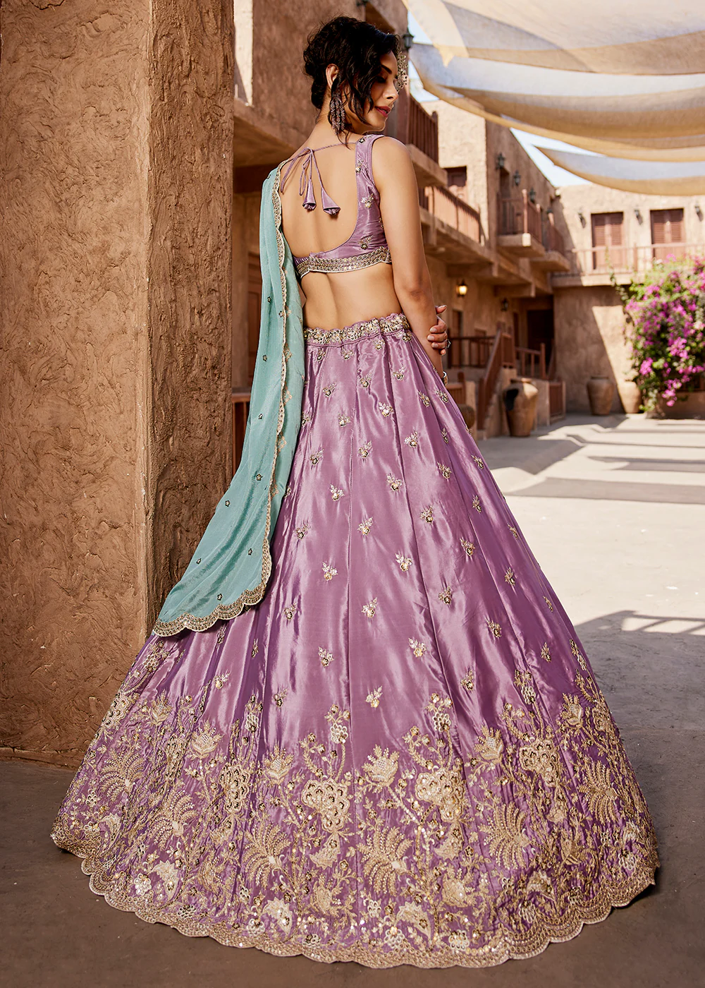 Satin Silk Embroidered Lavender Bridesmaids Lehenga Choli - Image 3