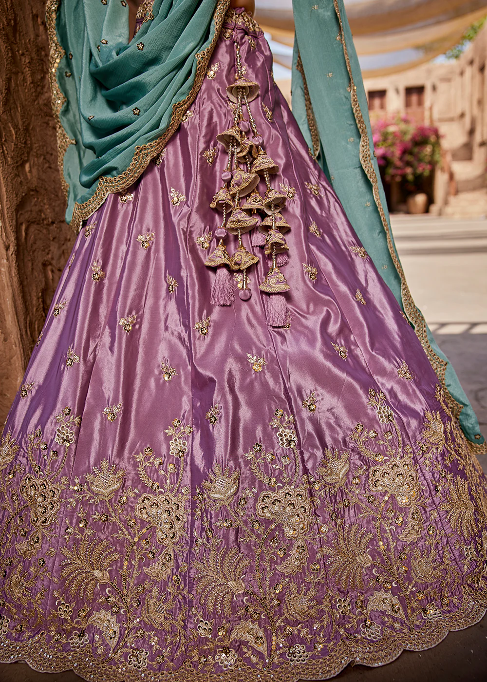 Satin Silk Embroidered Lavender Bridesmaids Lehenga Choli - Image 8