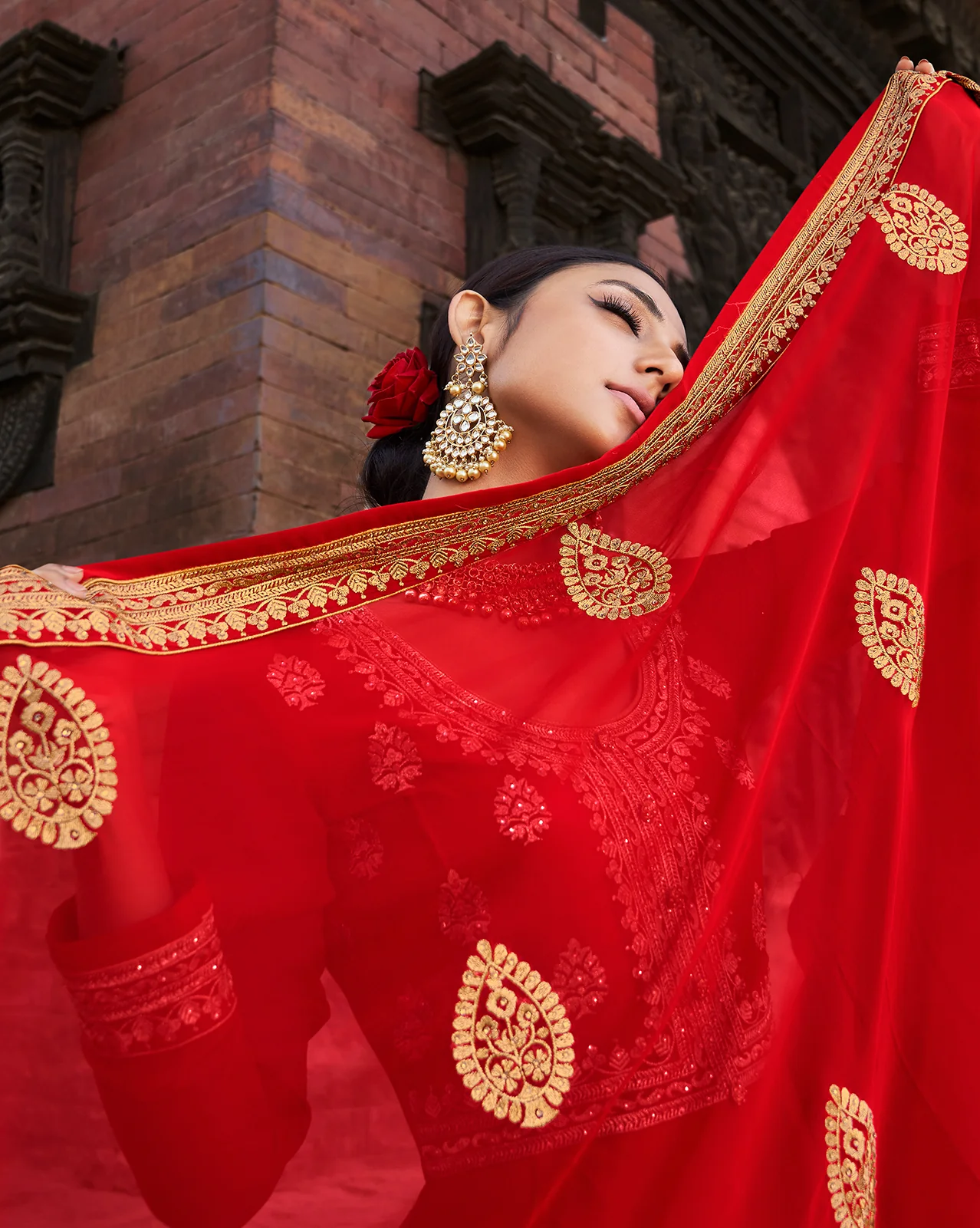 Scarlet Red Stone Embellished Floor Length Anarkali Suit - Image 3