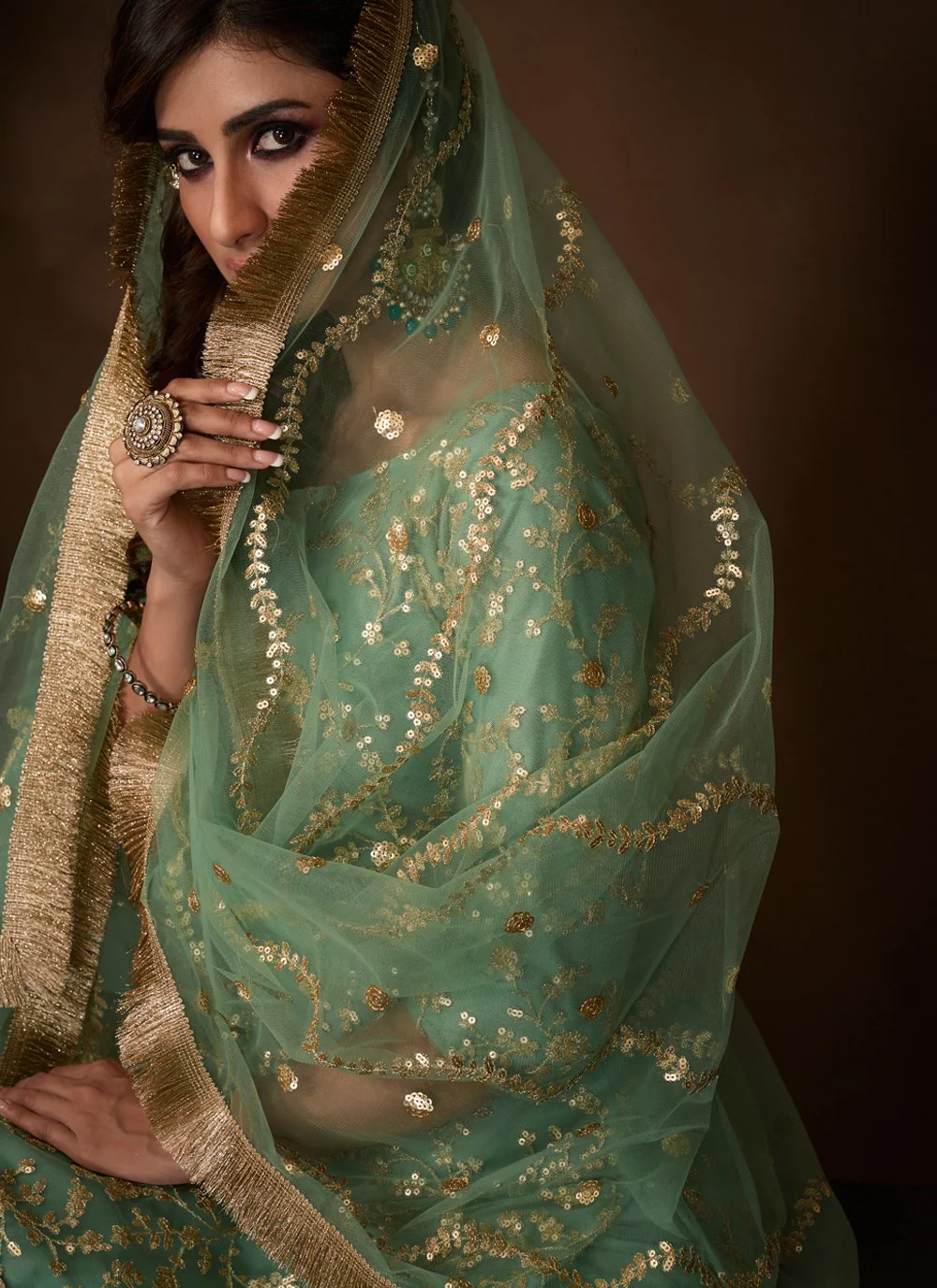Sea Green Color Embroidered Designer Net Palazzo Suit - Image 2