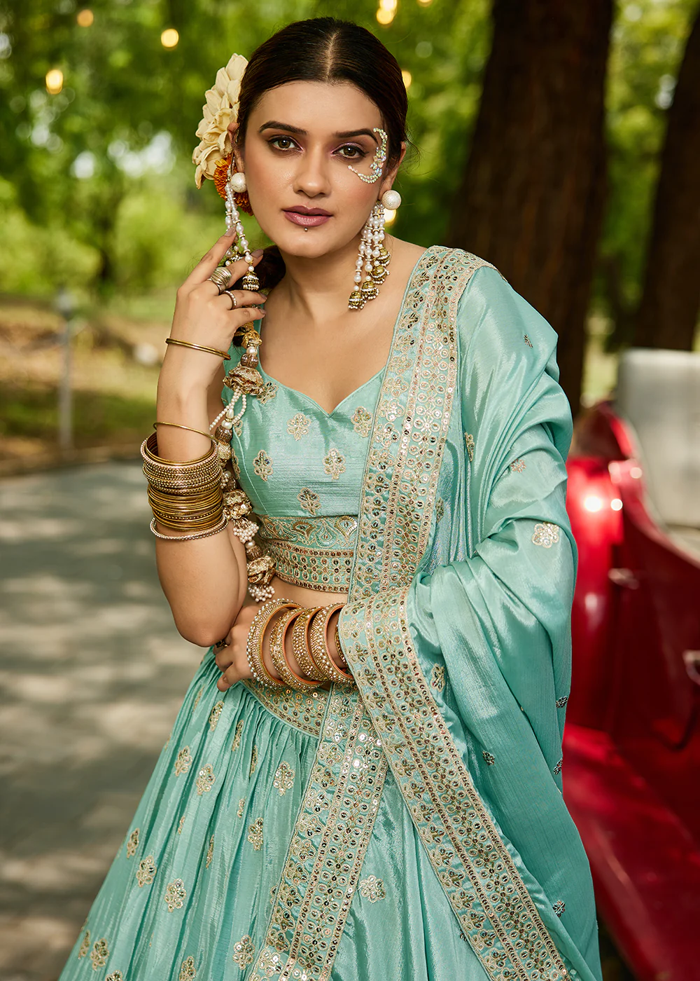 Sea Green Cording Embroidered Wedding Lehenga Choli - Image 2