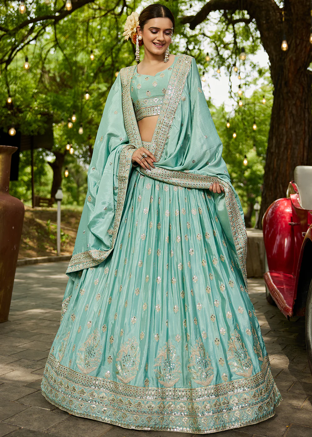 Sea Green Cording Embroidered Wedding Lehenga Choli - Image 4