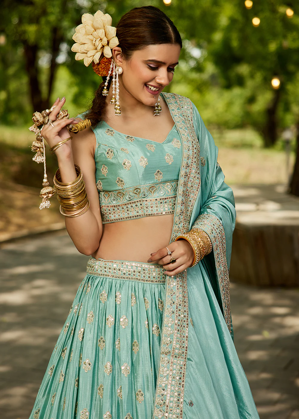Sea Green Cording Embroidered Wedding Lehenga Choli - Image 5
