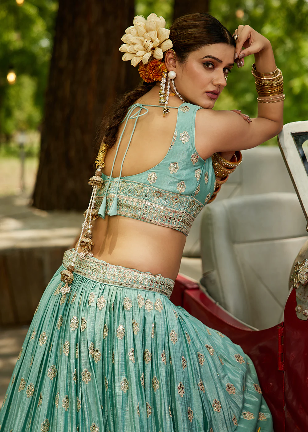 Sea Green Cording Embroidered Wedding Lehenga Choli - Image 7